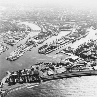 Aberdeen harbour, oblique aerial view.