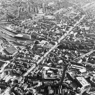 Aberdeen City centre, oblique aerial view, taken from the NNE, centred on Union Street.