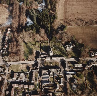 Oblique aerial view of the church and burial-ground taken from the W.