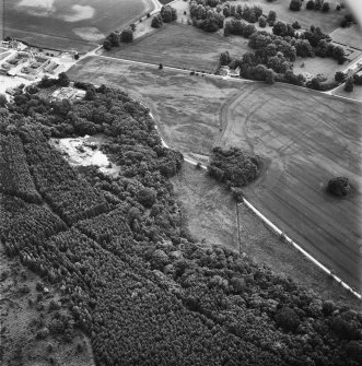 Aerial view showing Gordon Castle laundry cottages, kennels, saw mill, cropmarks and Gordon Castle Farm