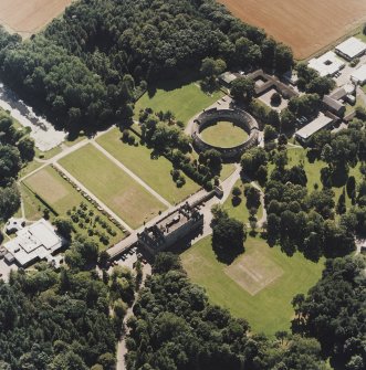 Oblique aerial view centred on the school, taken from the NNE.