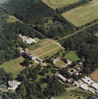 Oblique aerial view centred on the school, taken from the WNW.