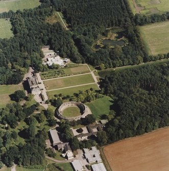 Oblique aerial view centred on the school, taken from the WSW.