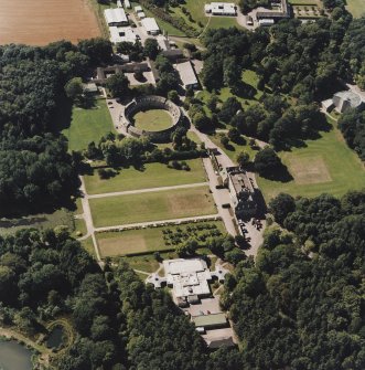 Oblique aerial view centred on the school, taken from the ENE.