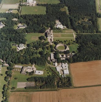 Oblique aerial view centred on the school, taken from the WSW.