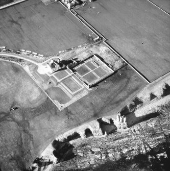 Aerial photograph showing old and new castles, and nissen huts
