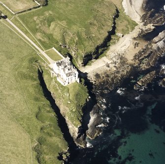 Aerial view of Dunbeath Castle from SE.