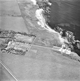 Aerial view of Dunbeath Castle and walled gardens from the SW.