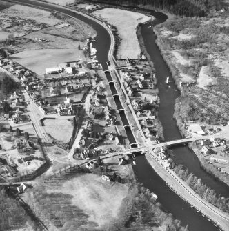 Oblique aerial view of Fort Augustus Locks and village