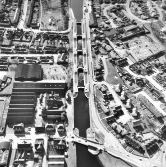 Aerial view of Muirtown Locks, locks and swing bridge