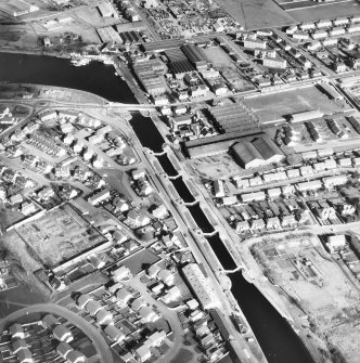 Aerial view of Muirtown Locks, locks and swing bridge