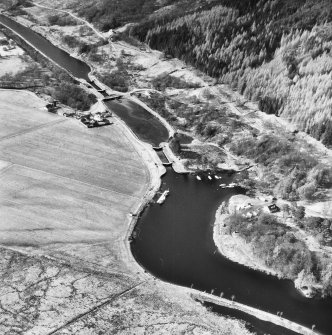 Aerial photograph showing Gairlochy East and West Locks, Caledonian Canal