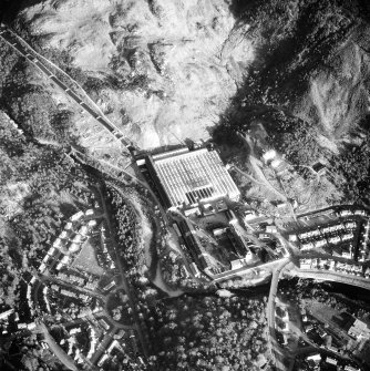 Aerial view of aluminium works and pipeline, and part of Kinlochleven town