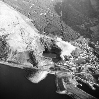 Aerial view of part of Ballachulish village, and of the slate quarries