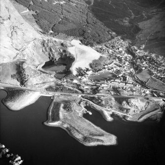 Aerial view of village and slate quarries
