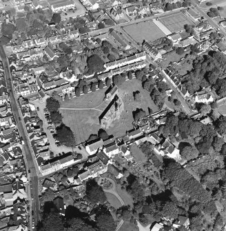 Oblique aerial view of Fortrose centred on the cathedral and court house, taken from the WSW.