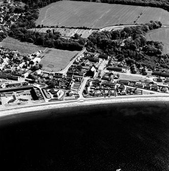 Aerial view of Cromarty, the former linen and ropeworks, Marine Terrace, Hemp works, Bayview Crescent and the Church of Scotland, Bayview Crescent, West Church from the W.