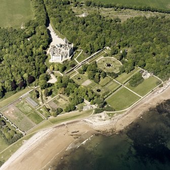 Aerial view of Dunrobin Castle with the formal garden from SE.