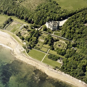 Aerial view of Dunrobin Castle with the formal garden from NE.