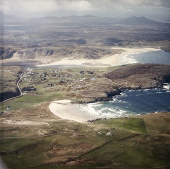 General oblique aerial view centred on the village of Bettyhill, taken from the ENE.