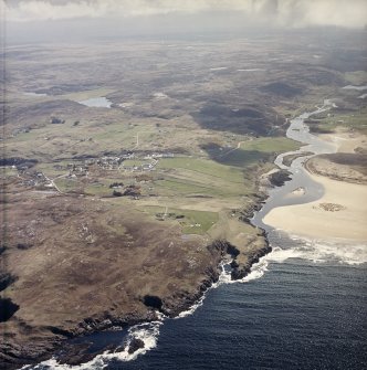 General oblique aerial view centred on the village of Bettyhill, taken from the NNW.