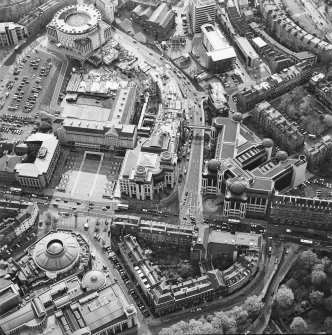 Oblique aerial view of Edinburgh centred on the Clydesdale Bank Plaza and Standard Life building, taken from the ENE.