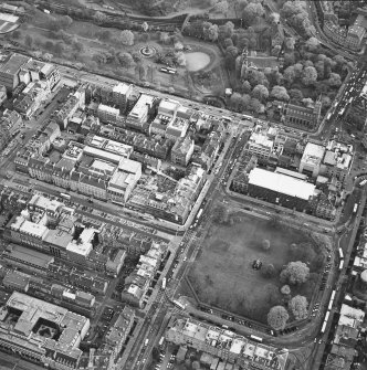 Oblique aerial view of Edinburgh centred on the renovation of the Roxburghe Hotel with the renovations to the south side of Charlotte Square adjacent, taken from the NW.