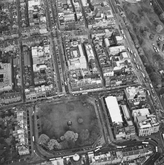 Oblique aerial view of Edinburgh centred on the renovation of the Roxburghe Hotel with the renovations to the south side of Charlotte Square adjacent, taken from the W.