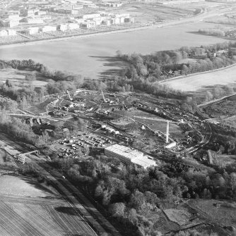 Oblique aerial view centred on the construction of the Royal Bank of Scotland headquarters, taken from the WNW.