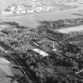 Oblique aerial view centred on the construction of the Royal Bank of Scotland headquarters, taken from the WNW.