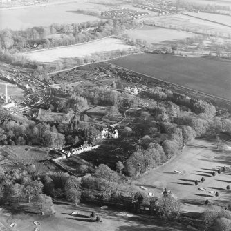 Oblique aerial view centred on the construction of the Royal Bank of Scotland headquarters, taken from the WNW.