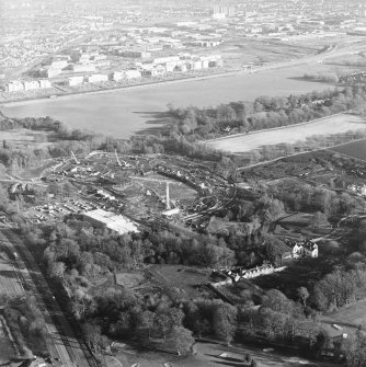 Oblique aerial view centred on the construction of the Royal Bank of Scotland headquarters, taken from the WNW.