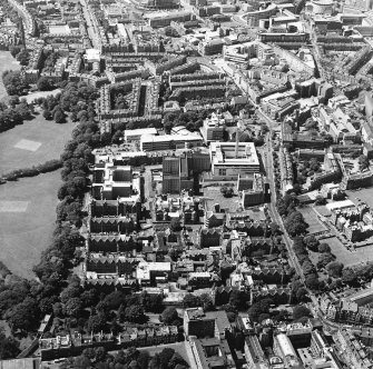 Oblique aerial view centred on the hospital, taken from the E.