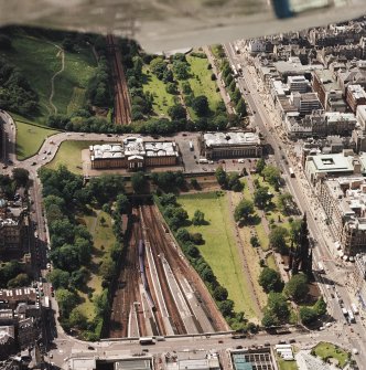 Oblique aerial view centred on the art gallery, taken from the E.