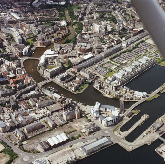 Oblique aerial view of Leith centred on the Shore area, taken from the ENE.