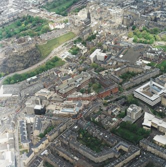 Oblique aerial view centred on the college with the chapel, hospital and school adjacent, taken from the SSW.
