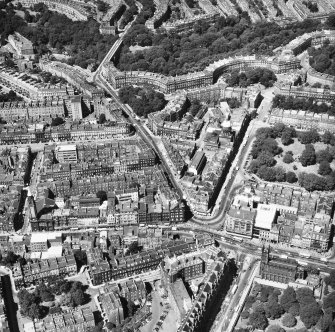 Edinburgh, New Town.
Aerial view from South of West end of Princes Street and Randolph Crescent.