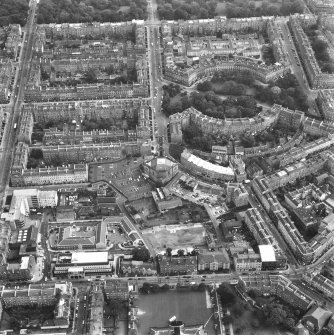 Edinburgh, New Town, Northern New Town.
Aerial view from North including churches of St Stephen and St. Vincent.