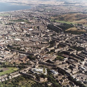 Edinburgh, oblique aerial view, taken from the WNW, showing the New Town in the centre left of the photograph, and the Tanfield headquarters of Standard Life Assurance in the foreground.