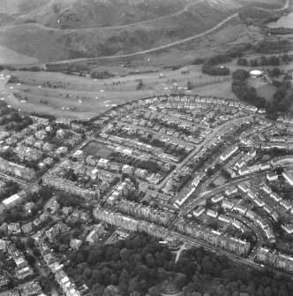 General aerial view of Prestonfield including Prestonfield House, Stables.