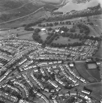 General aerial view of Prestonfield including Prestonfield house and stables and golfcourse