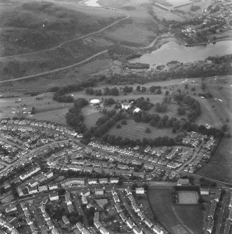 General aerial view of Prestonfield including Prestonfield House and stables, and golf course
