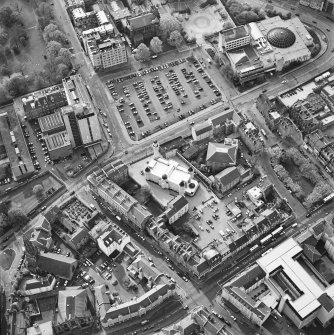 Oblique aerial view of Edinburgh centred on the Central Mosque, taken from the ESE.