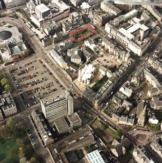 Oblique aerial view of Edinburgh centred on the Central Mosque, taken from the SSW.