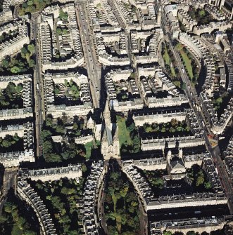 Oblique aerial view centred on the cathedral with the western New Town adjacent, taken from the WSW.