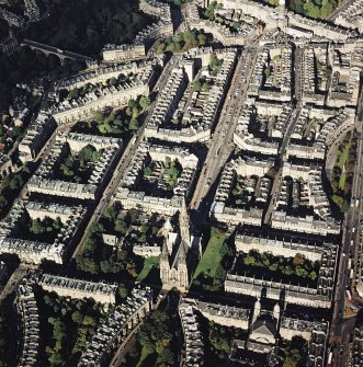 Oblique aerial view centred on the cathedral with the western New Town adjacent, taken from the SW.