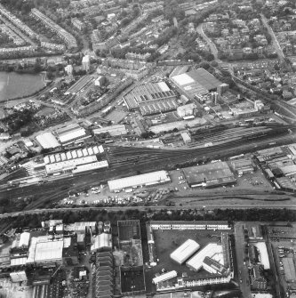 General aerial view of Roseburn, including Roseburn Terrace, Heriot Brewery