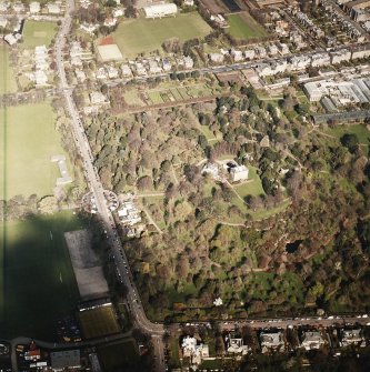 Oblique aerial view of the botanical garden centred on the art gallery, house, tea room and café, taken from the S.