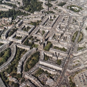 Oblique aerial view centred on the cathedral with the western New Town adjacent, taken from the SSW.