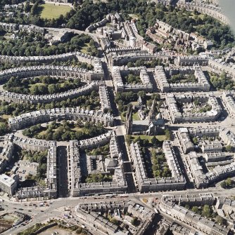 Oblique aerial view centred on the cathedral with the western New Town adjacent, taken from the SE.